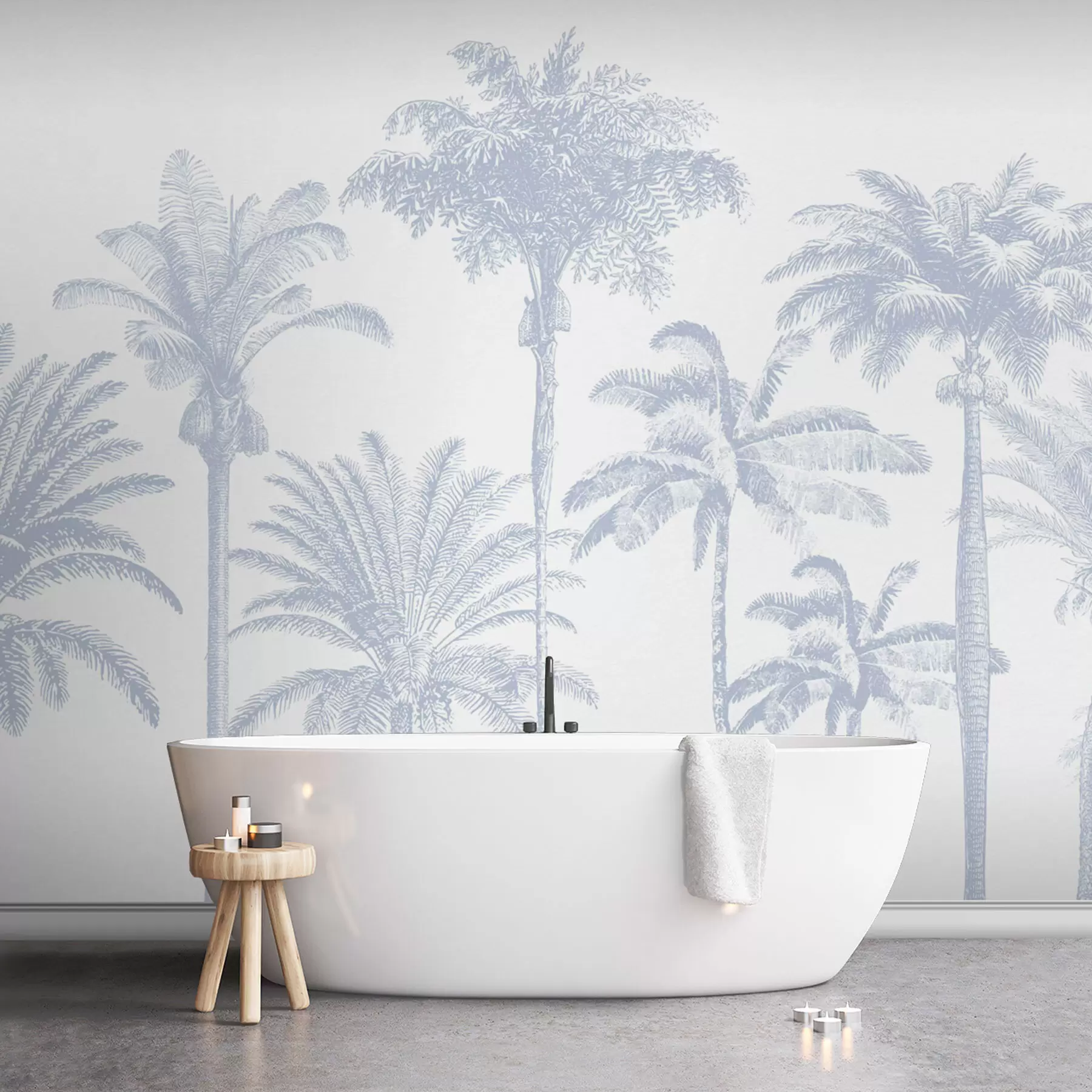 Carta da parati nature Oasi di palme tropicali colore blu minimale 