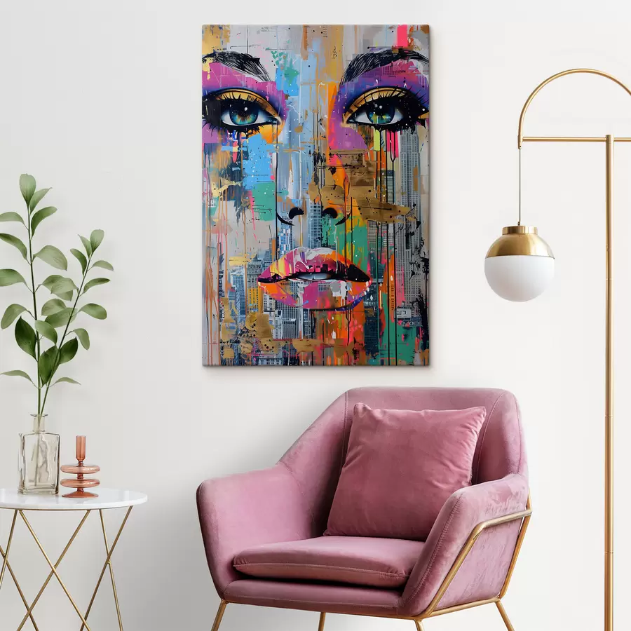 carta da parati Occhi azzurri e vista sulla città nr. s39800