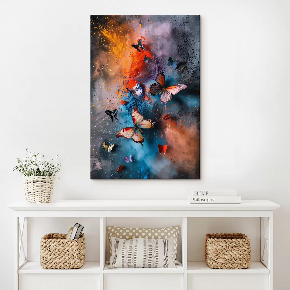 carta da parati Farfalle su uno sfondo di schizzi di vernice nr. s39803