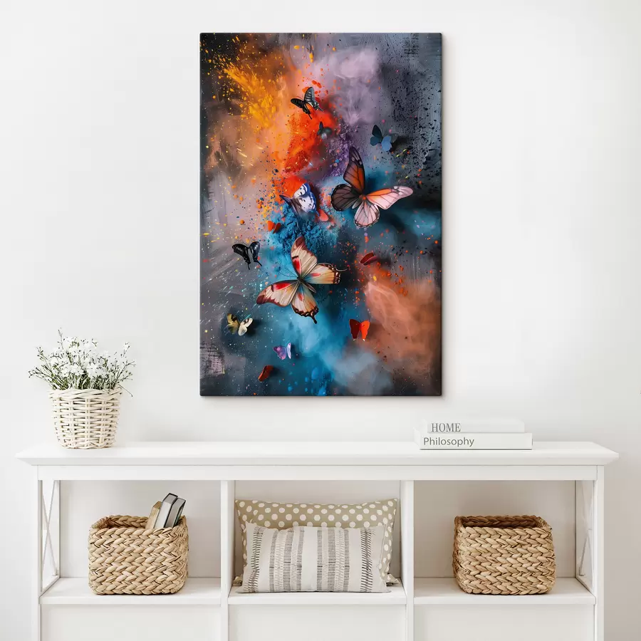 carta da parati Farfalle su uno sfondo di schizzi di vernice nr. s39803