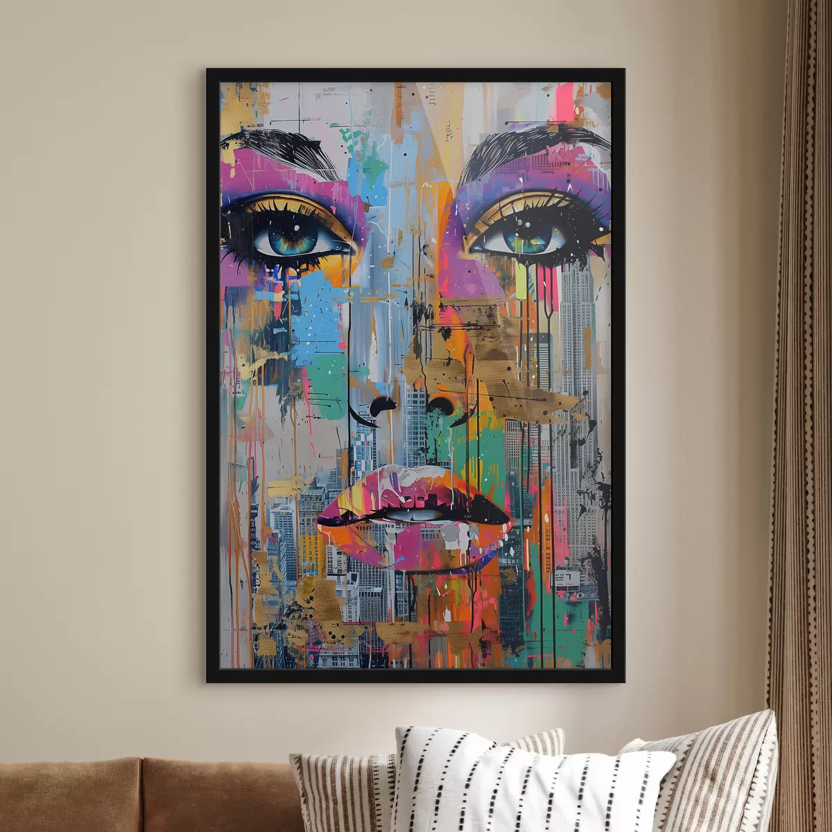 Poster Occhi azzurri e vista sulla città f39800