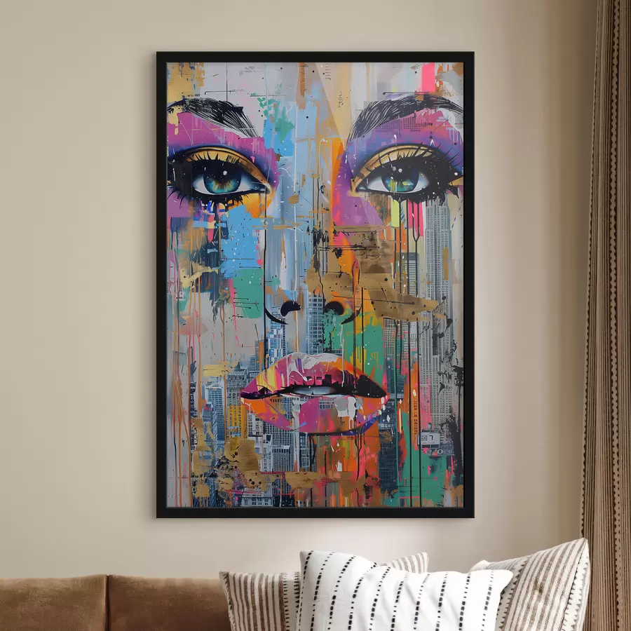 carta da parati Occhi azzurri e vista sulla città nr. f39800