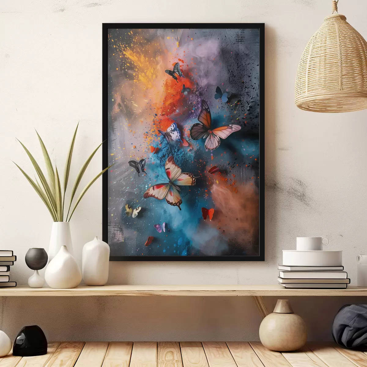 Poster Farfalle su uno sfondo di schizzi di vernice f39803