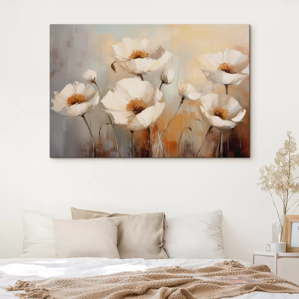 carta da parati Dipinto ad olio papaveri bianchi, colore blu e arancione nr. s39815