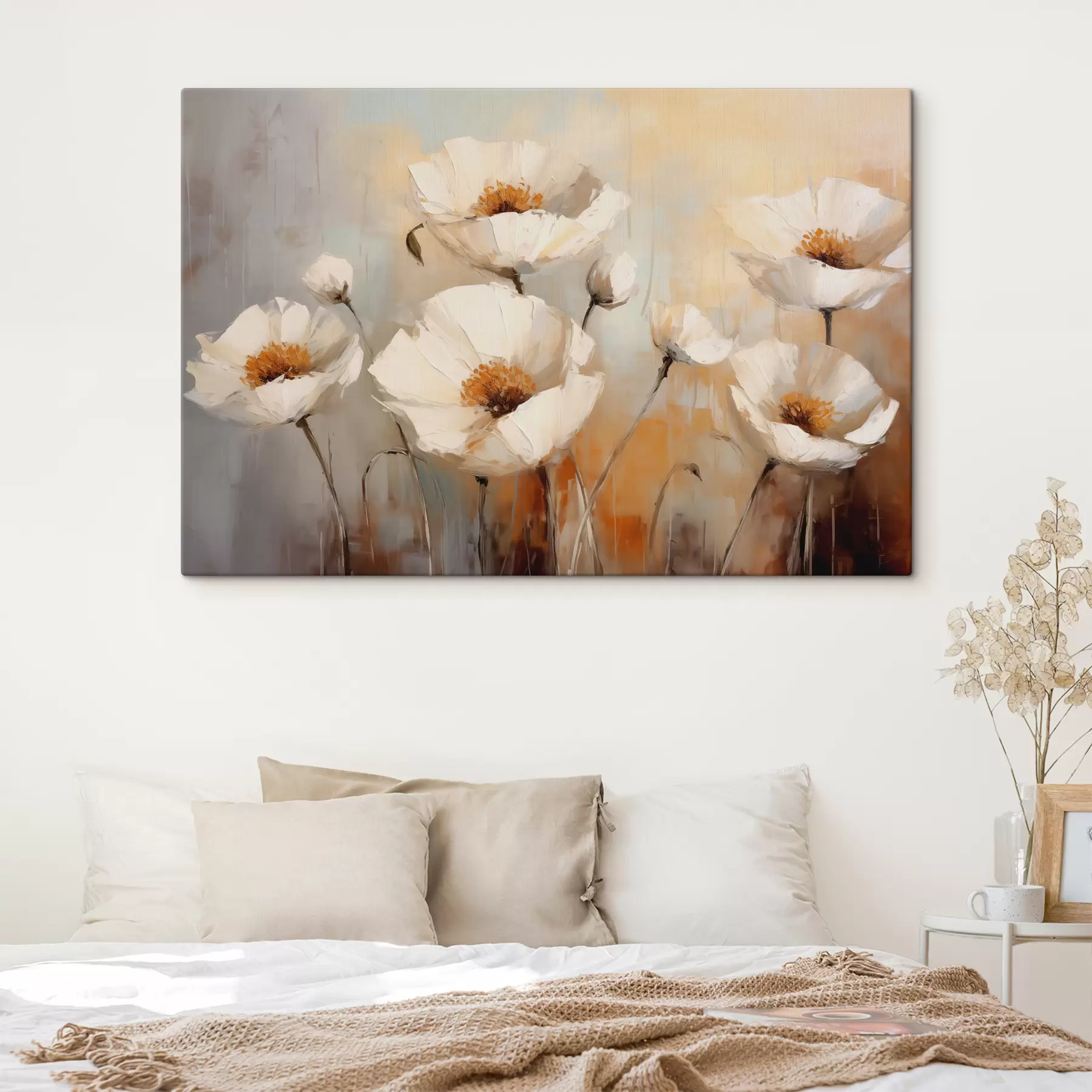 carta da parati Dipinto ad olio papaveri bianchi, colore blu e arancione nr. s39815