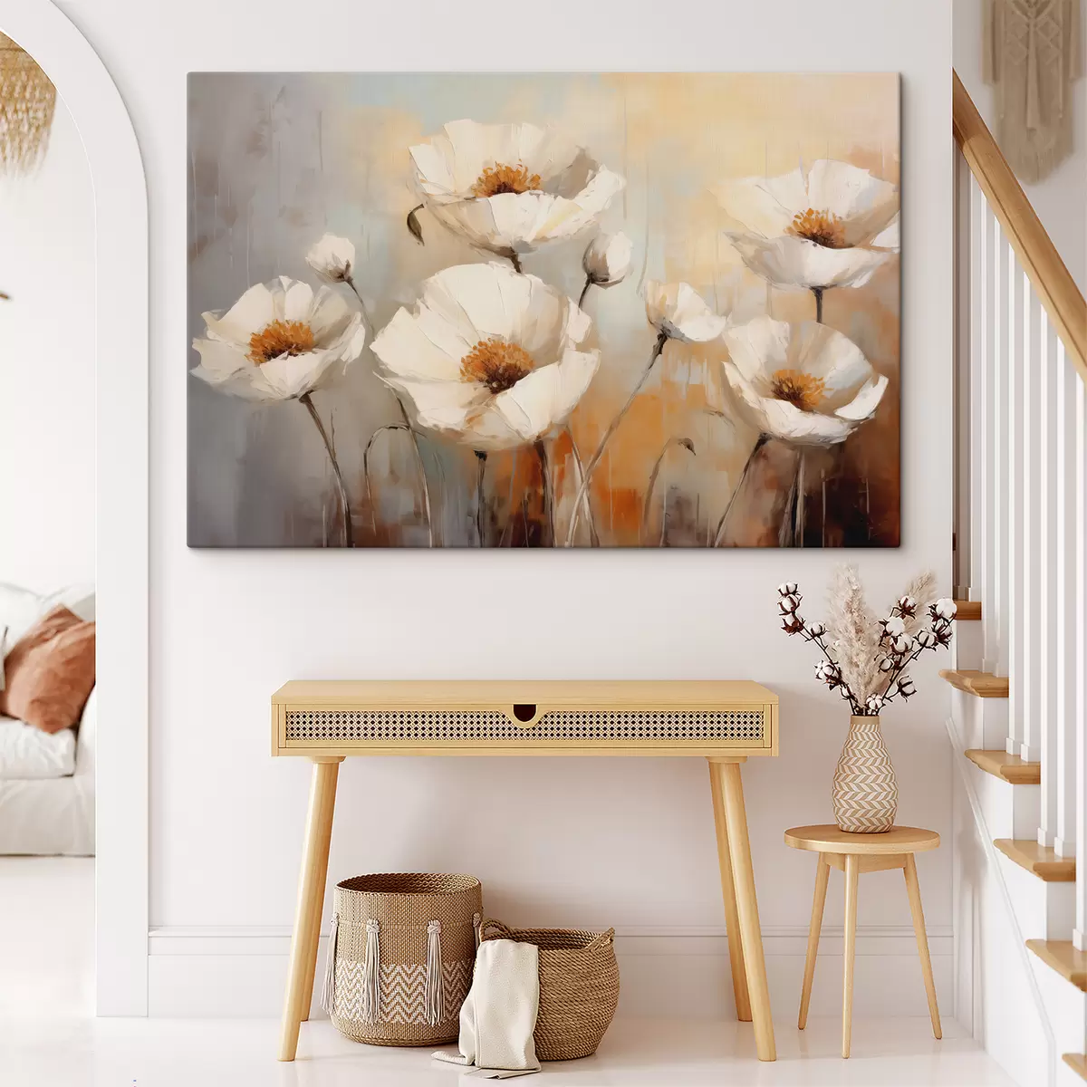 carta da parati Dipinto ad olio papaveri bianchi, colore blu e arancione nr. s39815