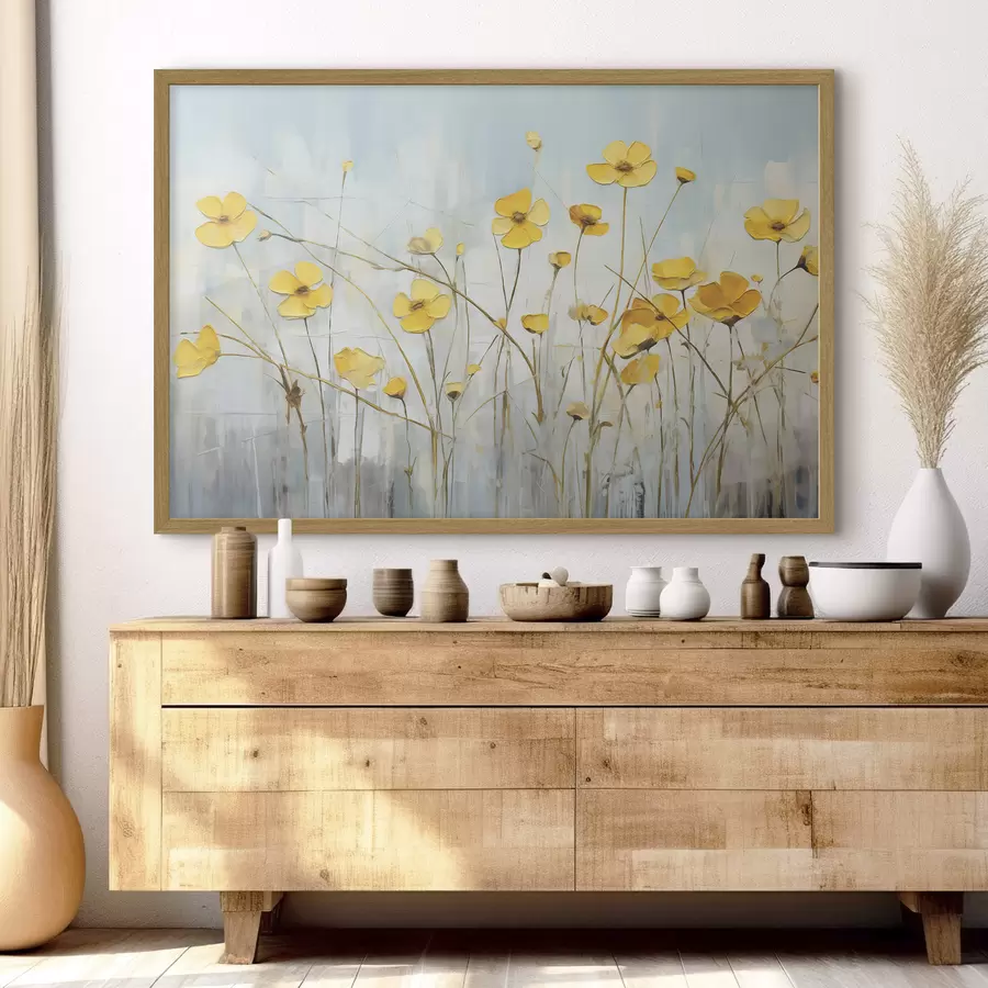 carta da parati Piccoli fiori gialli su un dipinto ad olio a stelo lungo nr. f39823