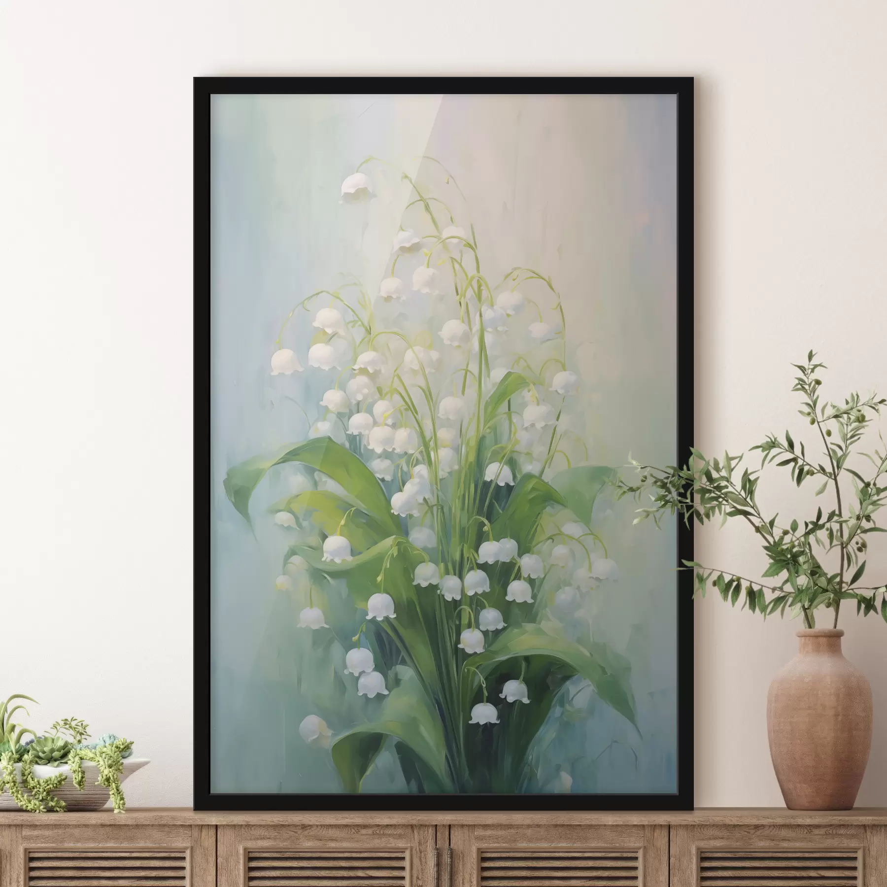 carta da parati Pittura a olio di mughetti bianchi nr. f39827