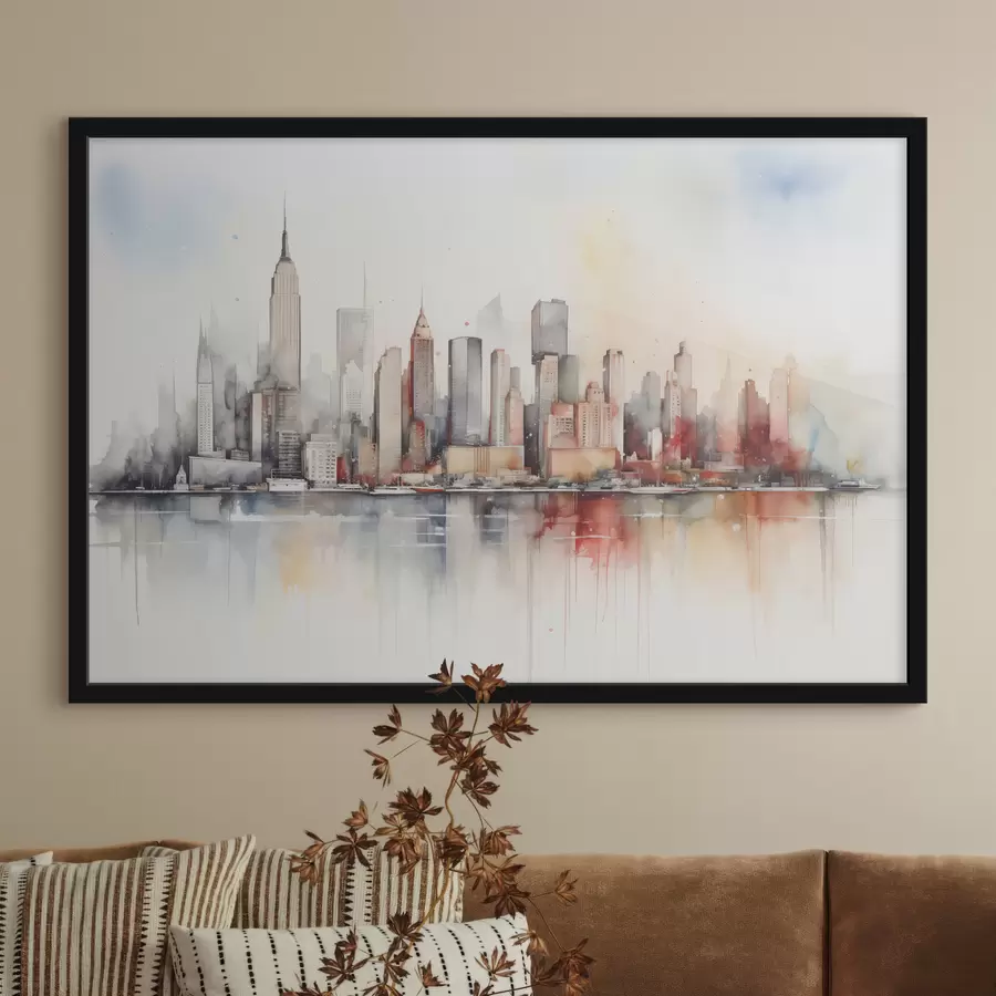 carta da parati Vista di New York City, sagome di edifici, acquerello nr. f39828