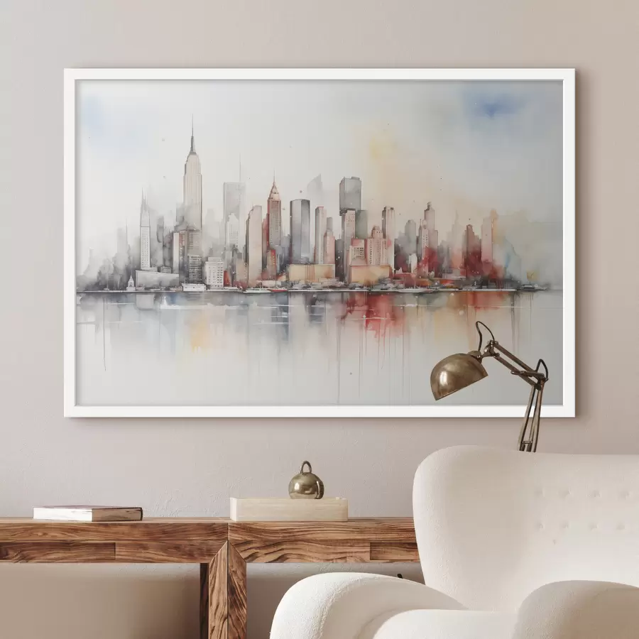 carta da parati Vista di New York City, sagome di edifici, acquerello nr. f39828