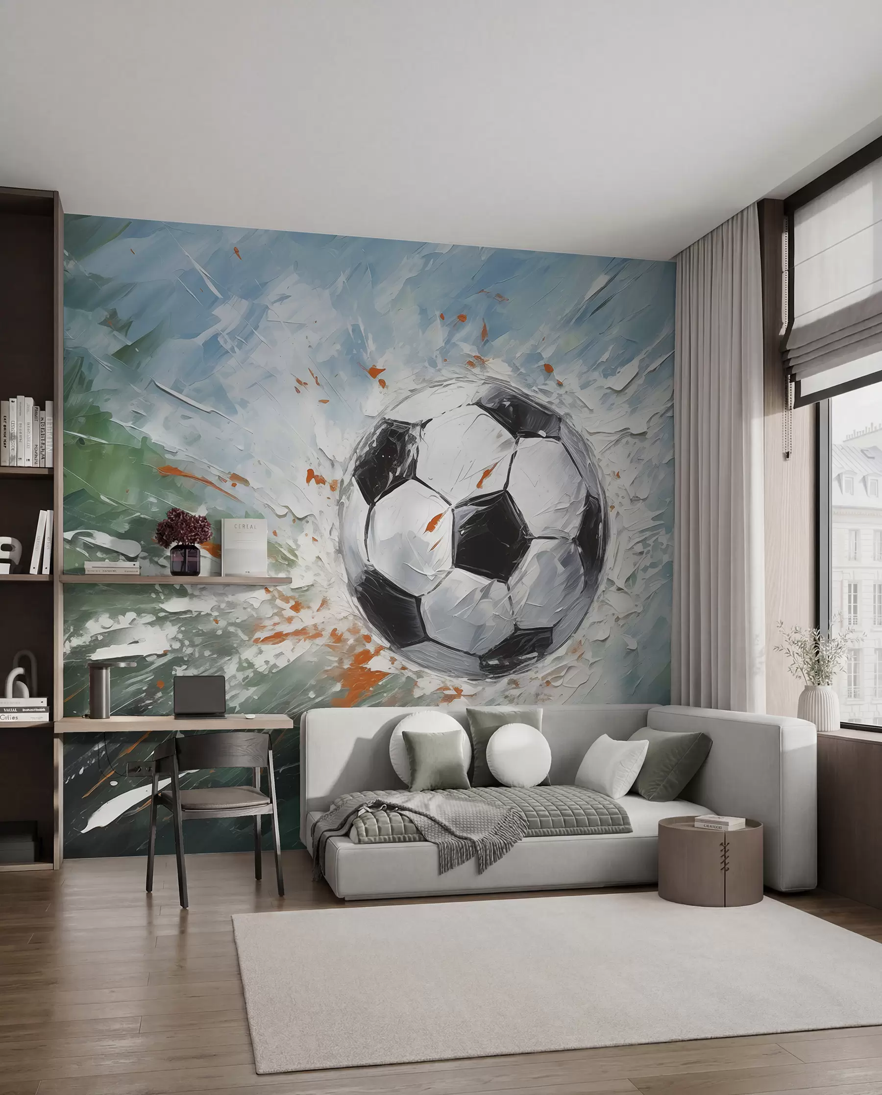 carta da parati Pallone da calcio volante pittura a olio arte astratta nr. w08117