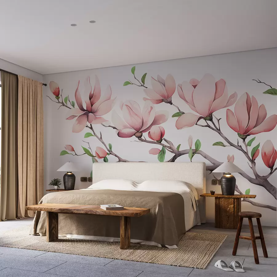 Carta da parati Floreale Ramo con fiori di magnolia rosa n. w08131