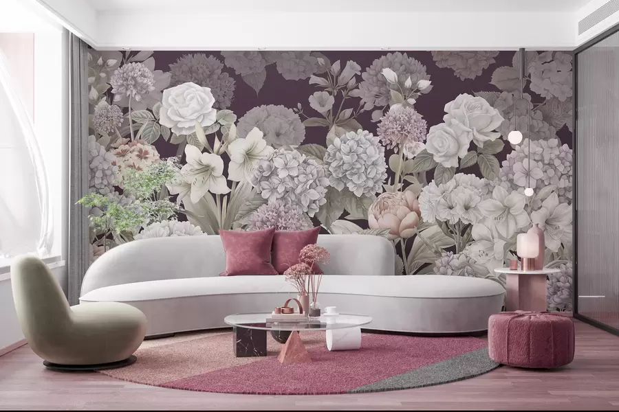 Carta da parati Floreale Magico giardino estivo su sfondo cremisi n. w08140v2