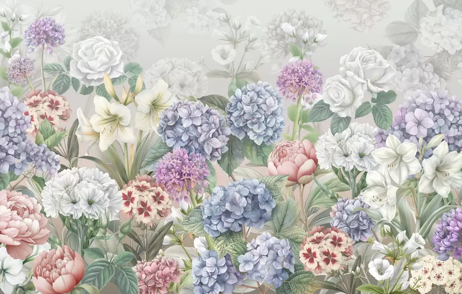 Carta da parati Floreale Magico giardino estivo con fiori dai colori pastello n. w08140v3