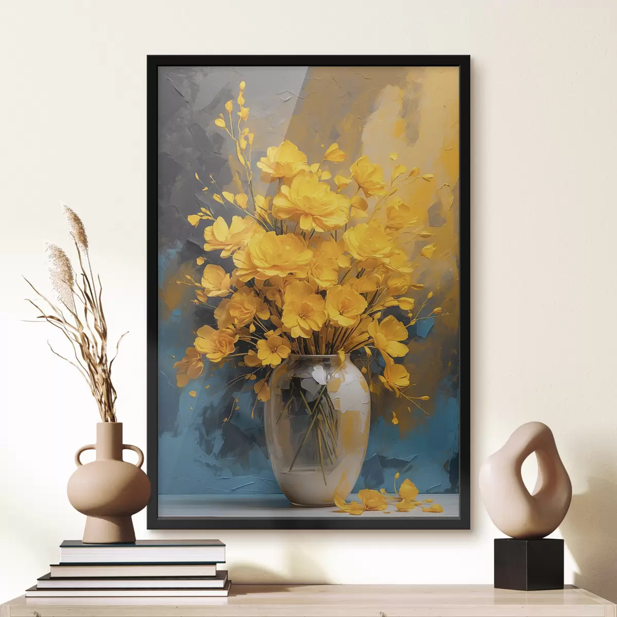 Poster Fiori gialli in vaso su fondo acrilico multicolore f39854