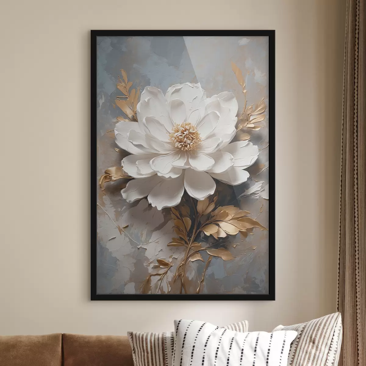 Poster Fiore bianco con steli  su sfondo astratto f39865