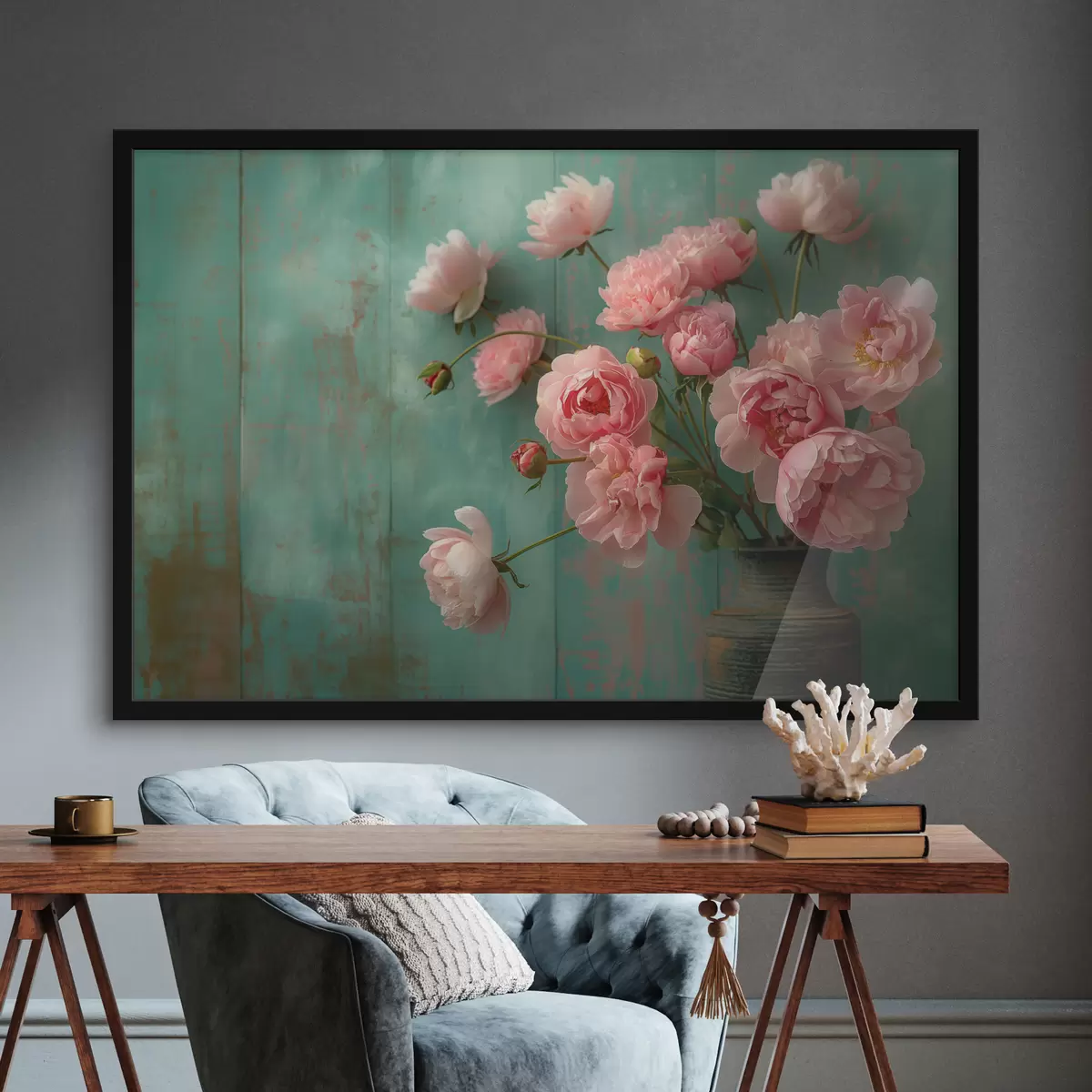 Poster Fiori rosa, legno, oggetti d'antiquariato f39957