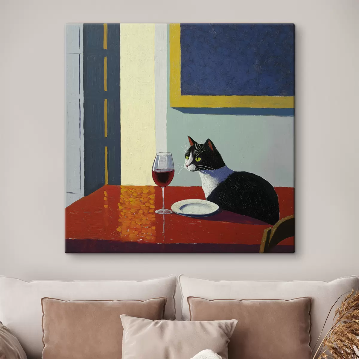 carta da parati Un gatto e un bicchiere di vino nr. s39913