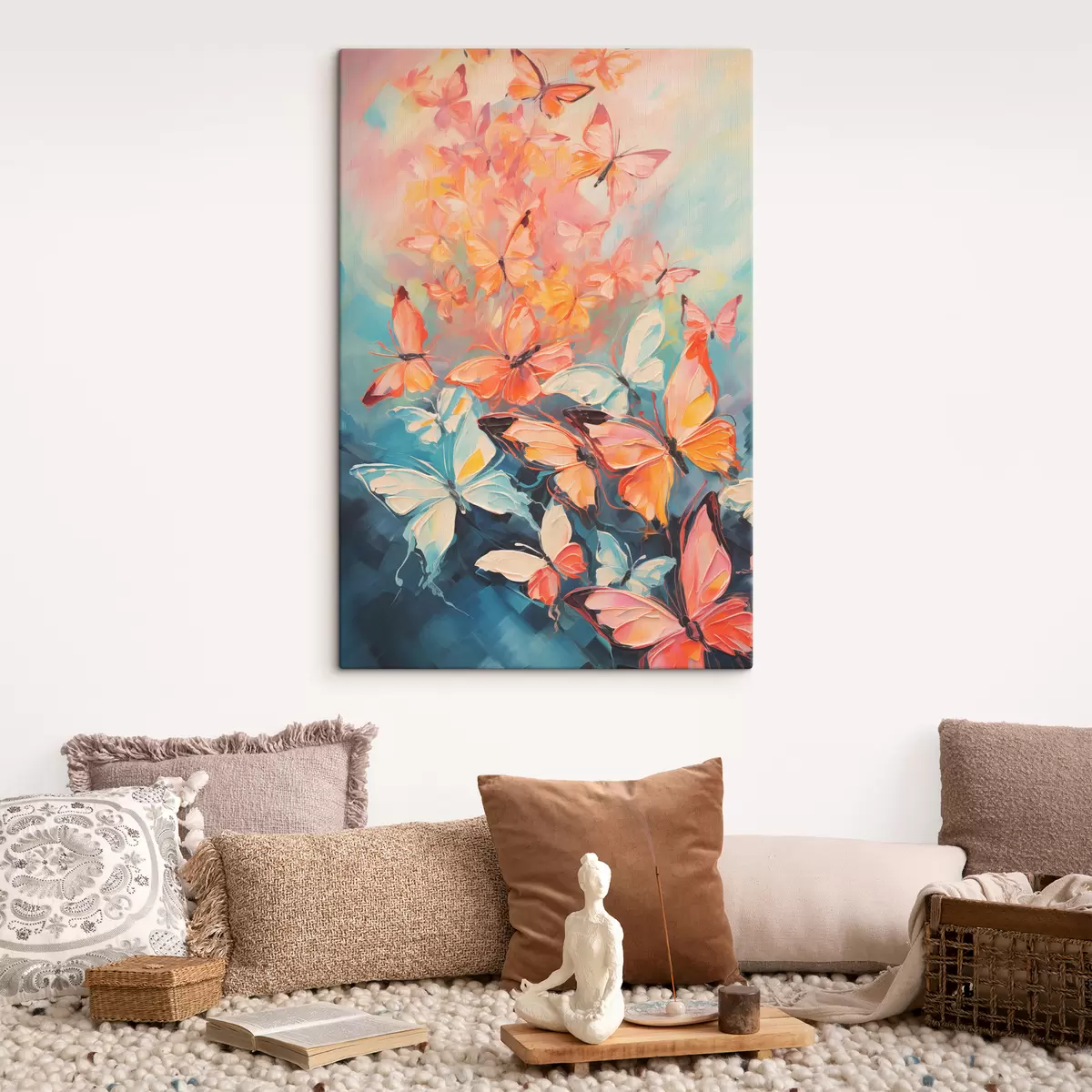 carta da parati Uno stormo di farfalle che volano su un dipinto ad olio blu nr. s39922