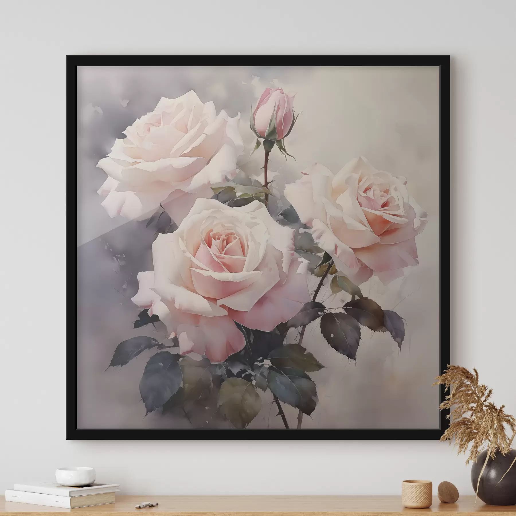 carta da parati Rose rosa bianche su sfondo scuro acquerellato nr. f39927