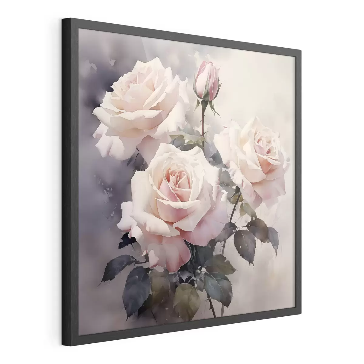 Poster Rose rosa bianche su sfondo scuro acquerellato f39927