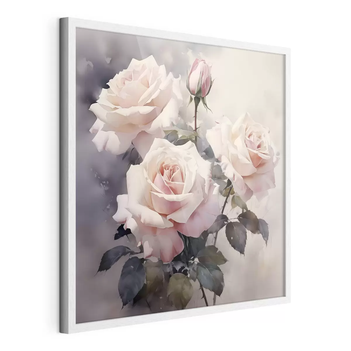 Poster Rose rosa bianche su sfondo scuro acquerellato f39927