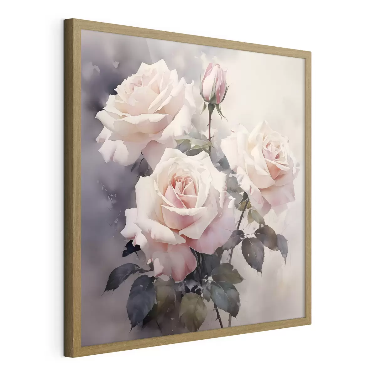 Poster Rose rosa bianche su sfondo scuro acquerellato f39927