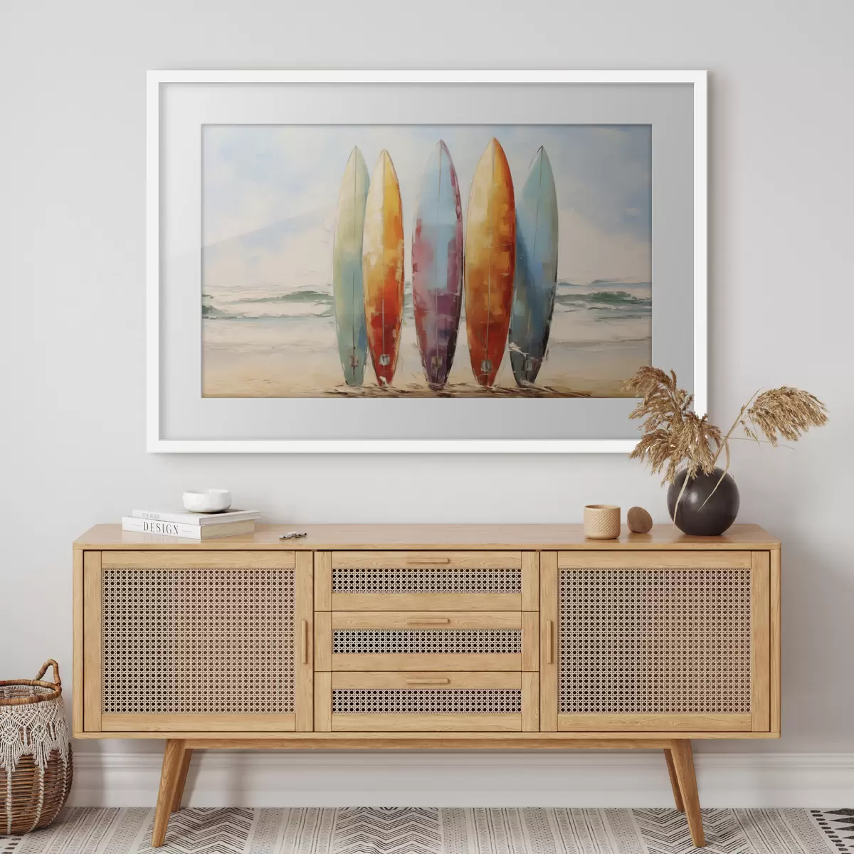 Poster Tavole da surf sulla spiaggia dipinta f39938