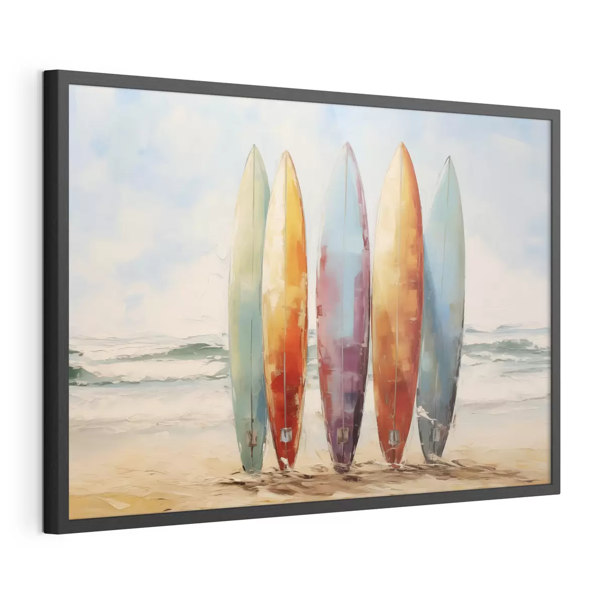 Poster Tavole da surf sulla spiaggia dipinta f39938