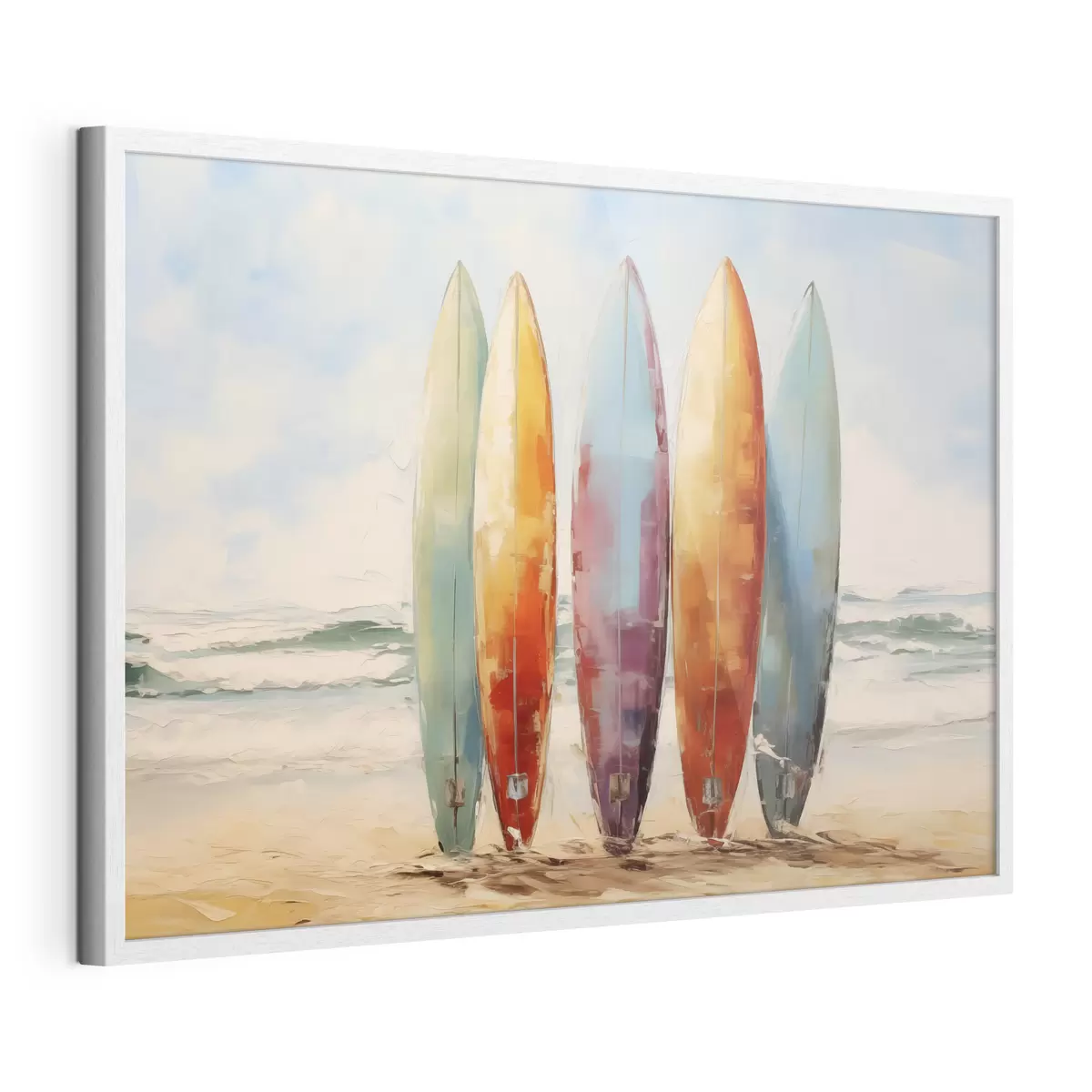 Poster Tavole da surf sulla spiaggia dipinta f39938