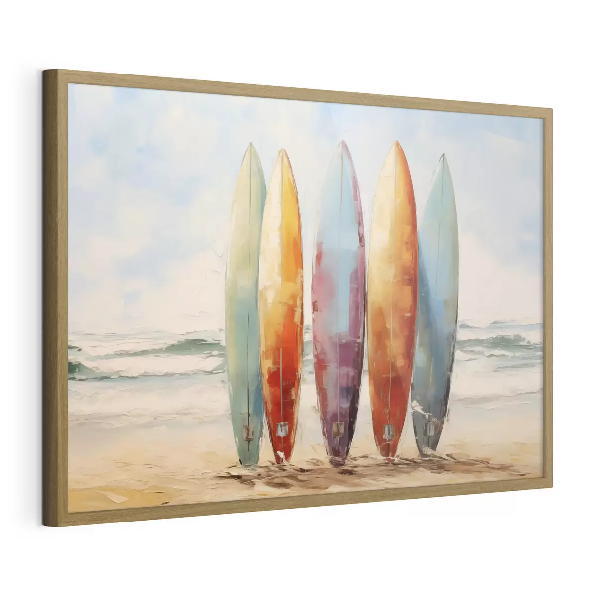 Poster Tavole da surf sulla spiaggia dipinta f39938