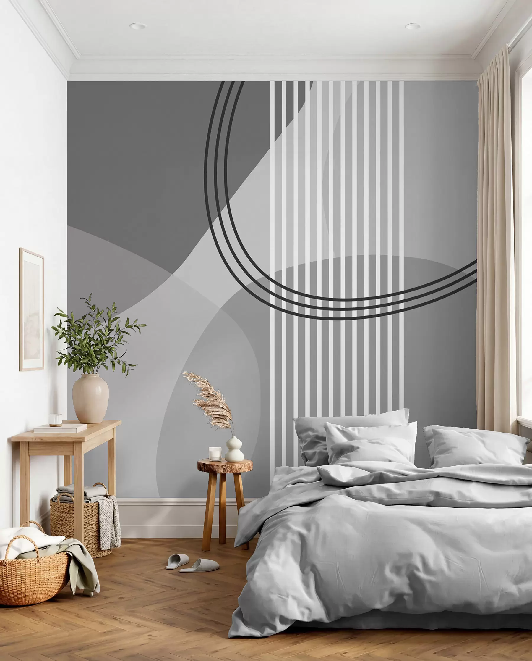 carta da parati Linea di astrazione geometrica e cerchio minimalismo stile moderno colore grigio nr. w08173v3