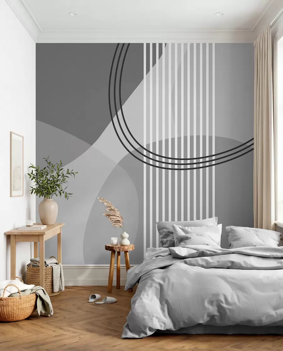 carta da parati Linea di astrazione geometrica e cerchio minimalismo stile moderno colore grigio nr. w08173v3
