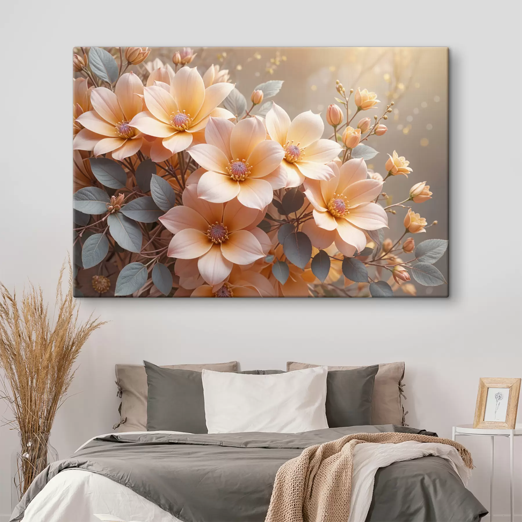 carta da parati Delicati fiori di dalia color pesca in piena fioritura, con morbidi petali su uno sfondo sfocato  nr. s40024