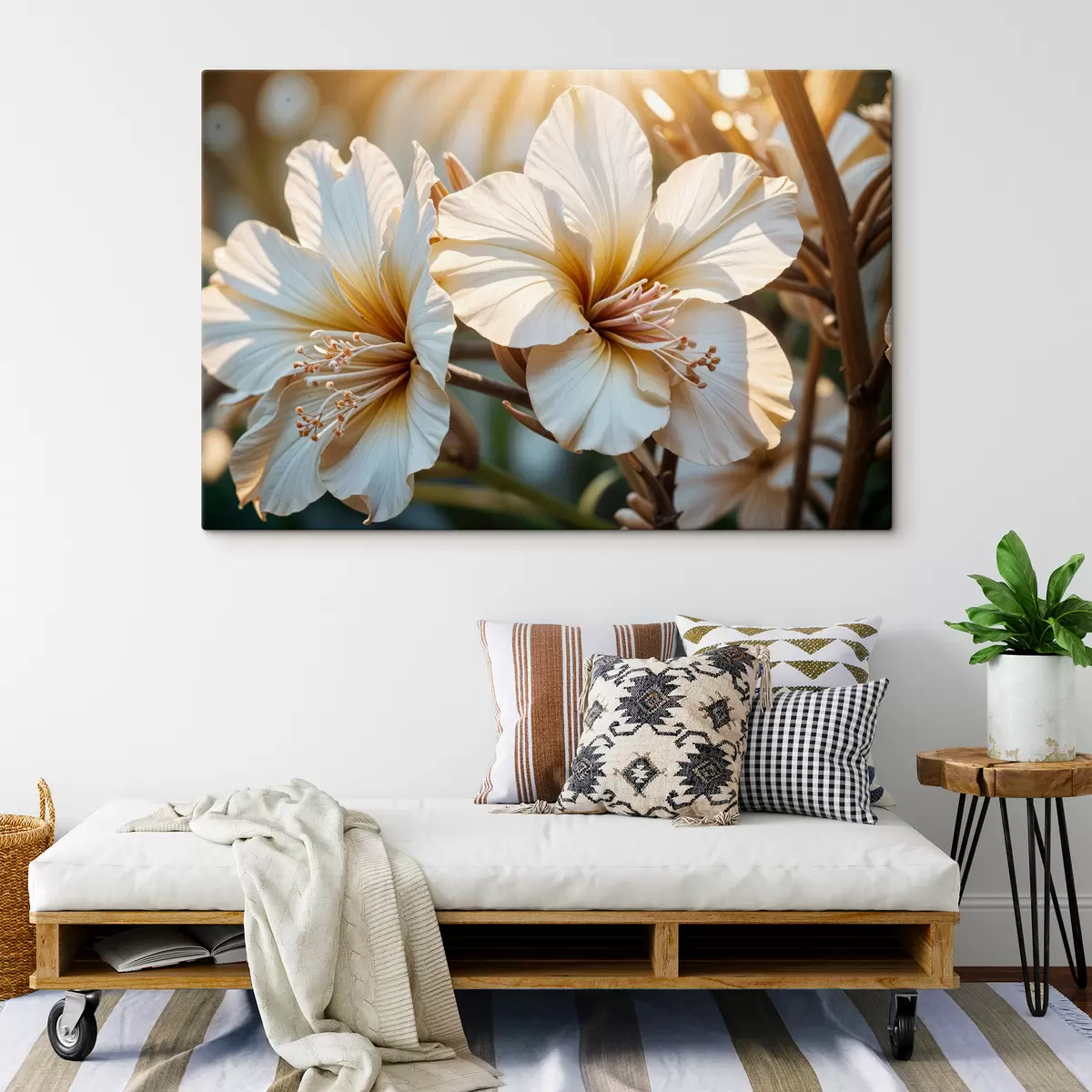 carta da parati Fiori di ibisco bianchi e arancioni in fiore, con sfondo soft focus nr. s40035