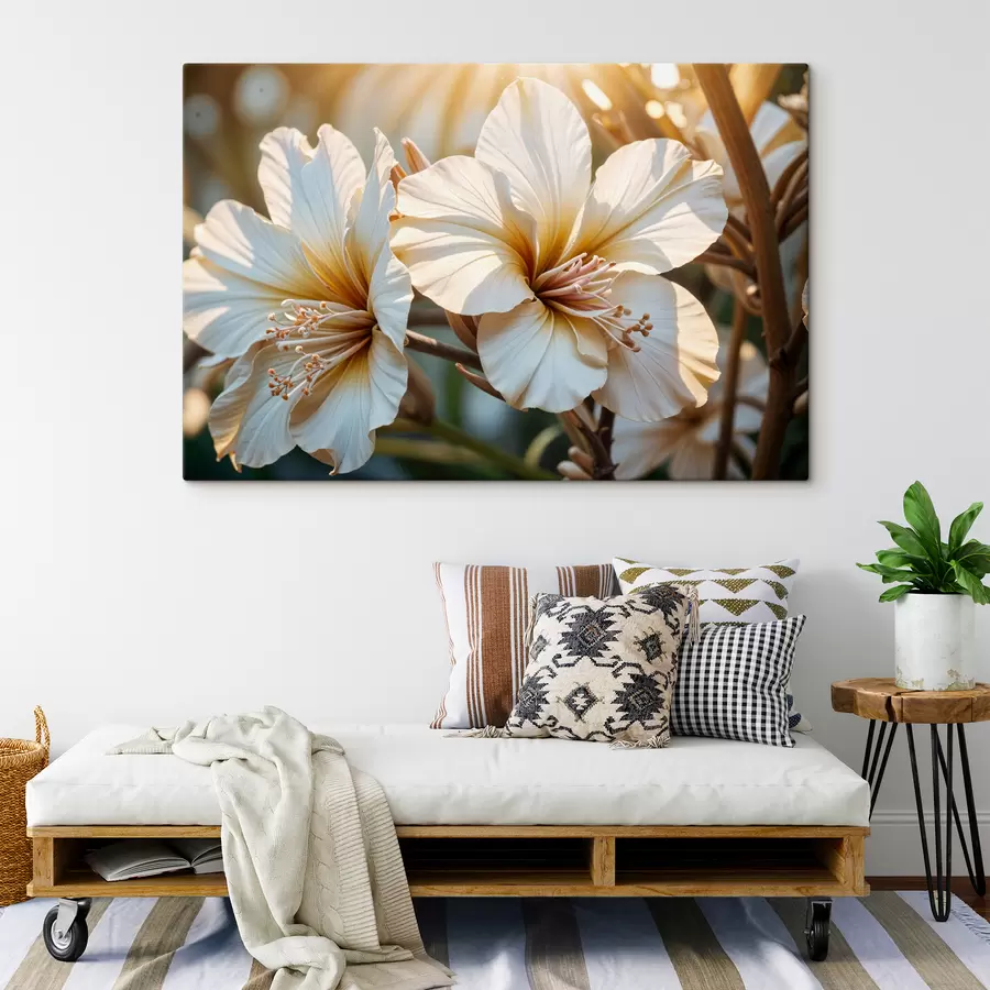 carta da parati Fiori di ibisco bianchi e arancioni in fiore, con sfondo soft focus nr. s40035