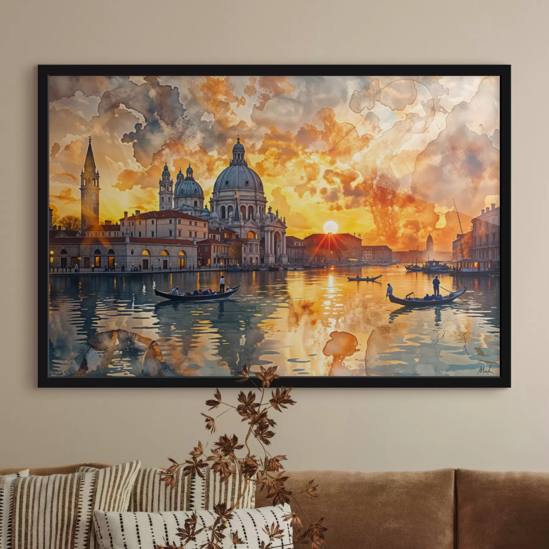 carta da parati Un tramonto colorato e spettacolare sul Canal Grande a Venezia, Italia, acquerello nr. f40027