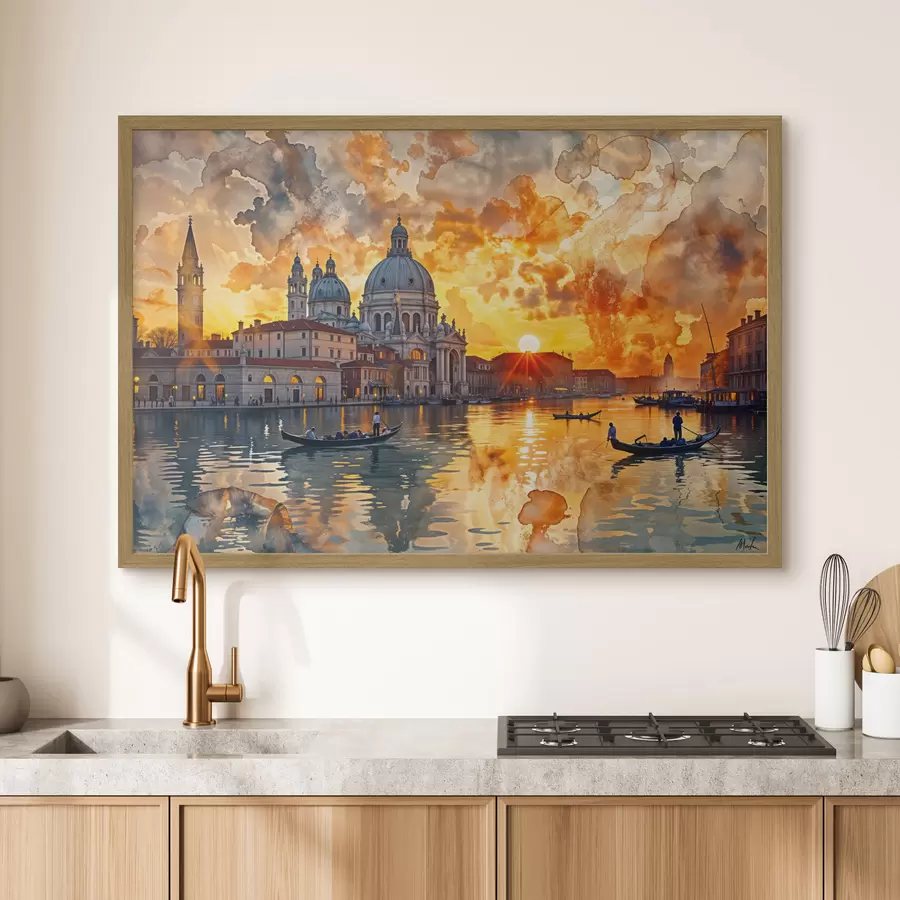 carta da parati Un tramonto colorato e spettacolare sul Canal Grande a Venezia, Italia, acquerello nr. f40027