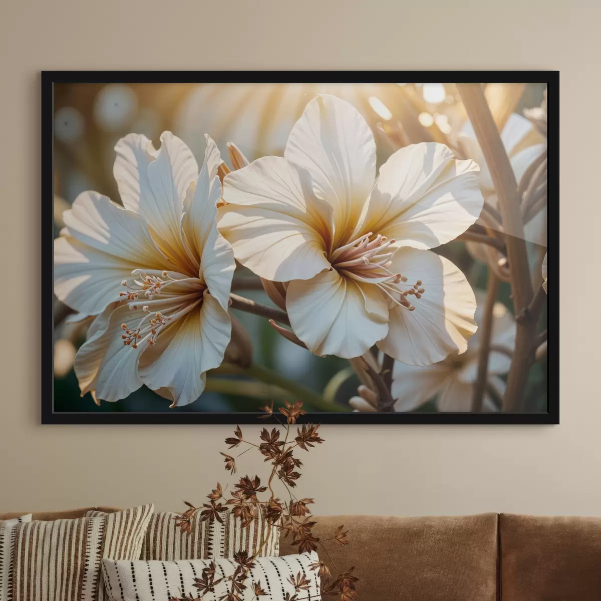 Poster Fiori di ibisco bianchi e arancioni in fiore, con sfondo soft focus f40035