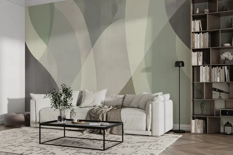 Carta da parati Moderno Curve morbide in toni tenui con linee fluide e gradienti verdi, minimalisti e moderni n. w01334