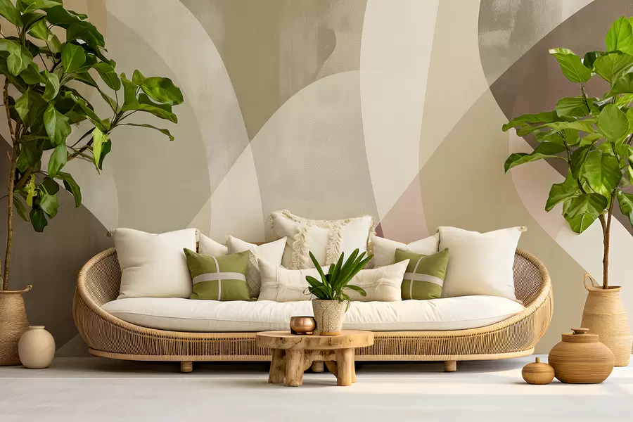 carta da parati Curve morbide in toni tenui con linee fluide e sfumature beige, minimaliste e moderne nr. w01334v1