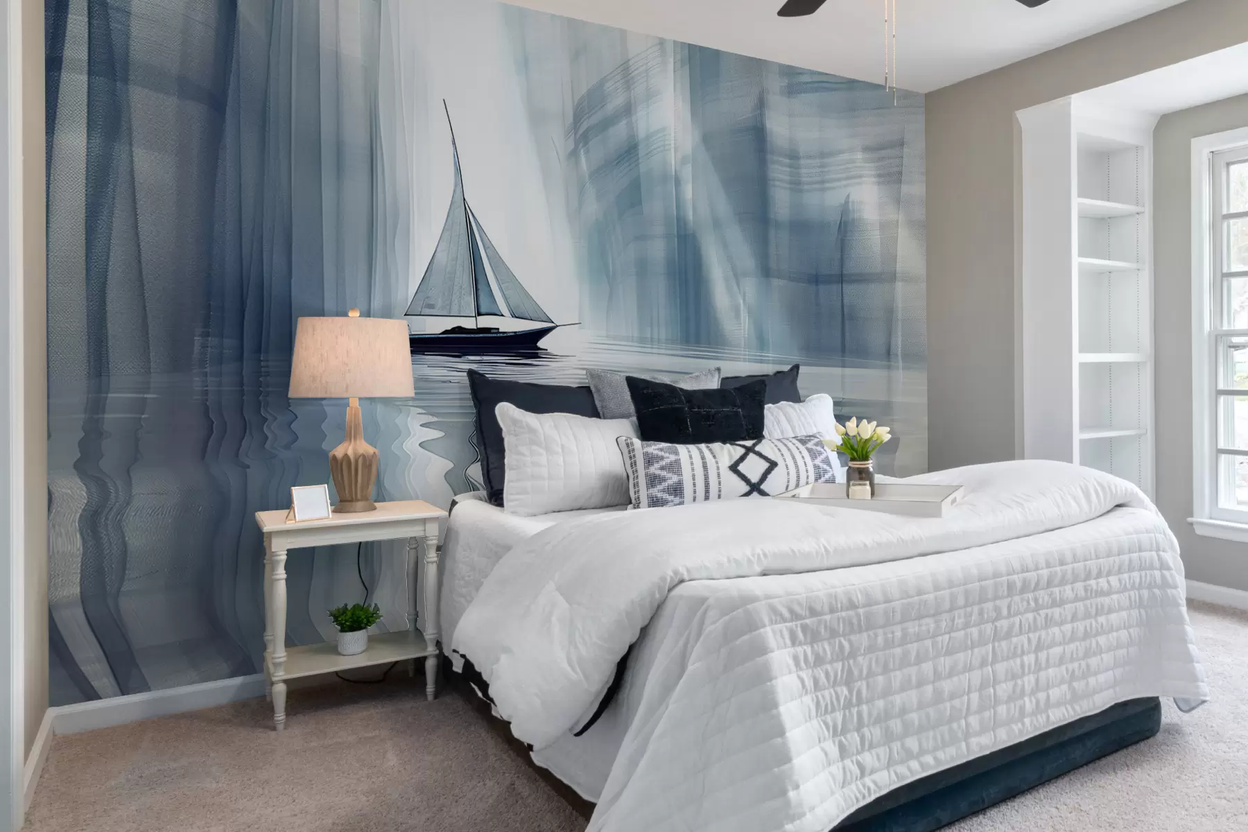 Carta da parati Mare Barca sull'acqua in stile futurista con colori blu