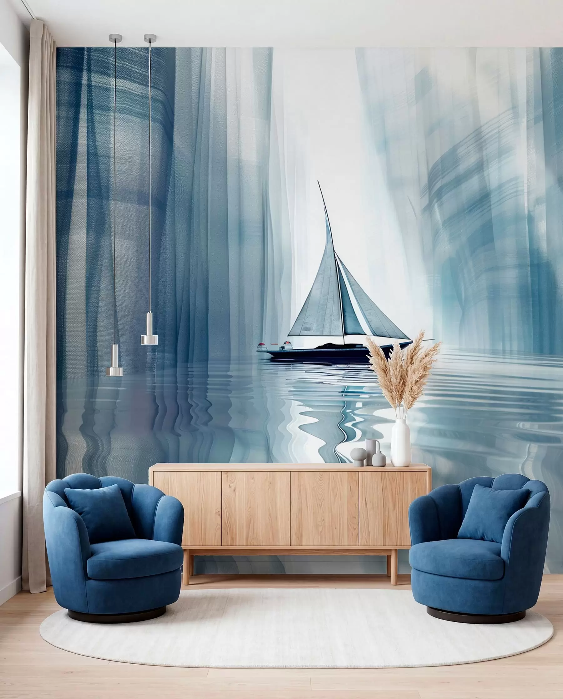 Carta da parati Mare Vela tra riflessi blu