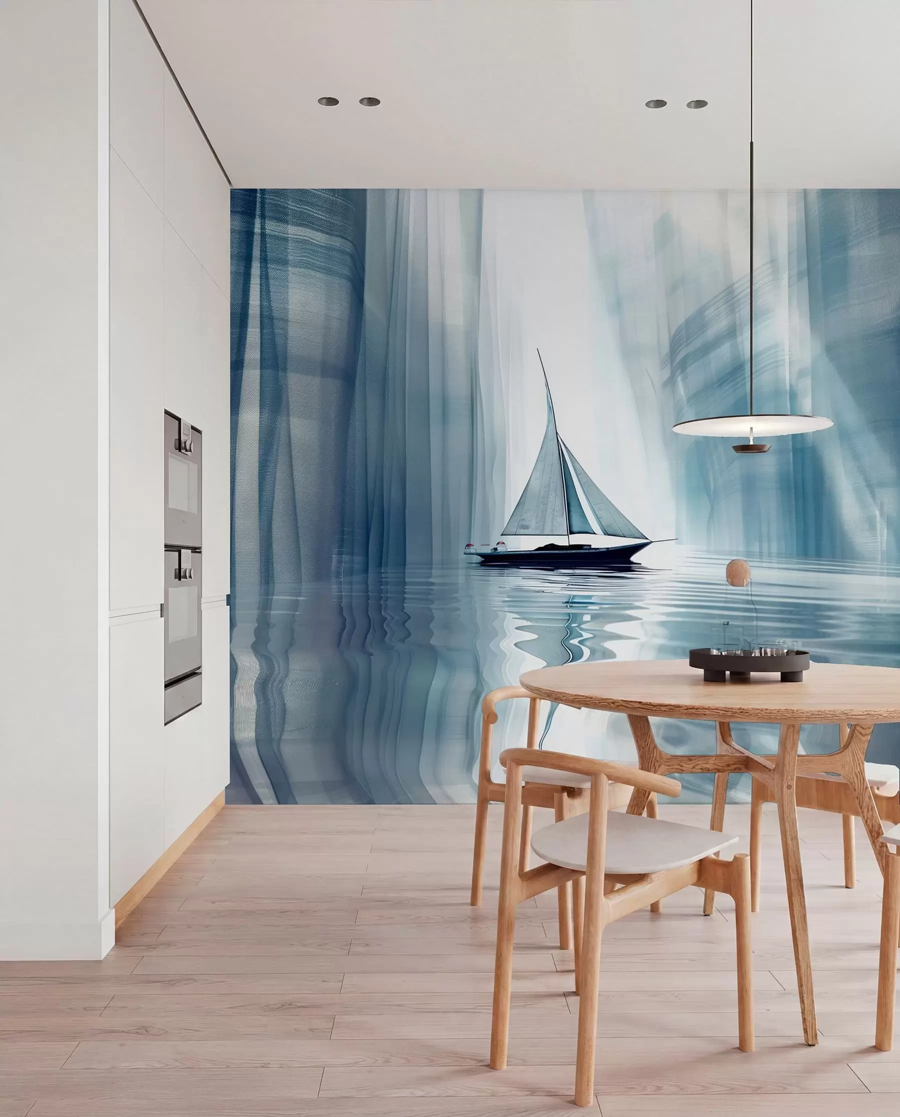 Carta da parati Mare Barca sull'acqua in stile futurista con colori blu
