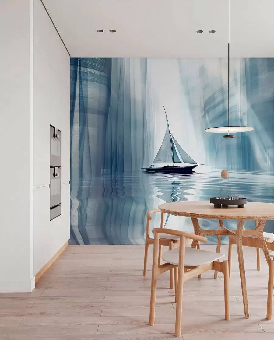 Carta da parati Mare Barca sull'acqua in stile futurista con colori blu