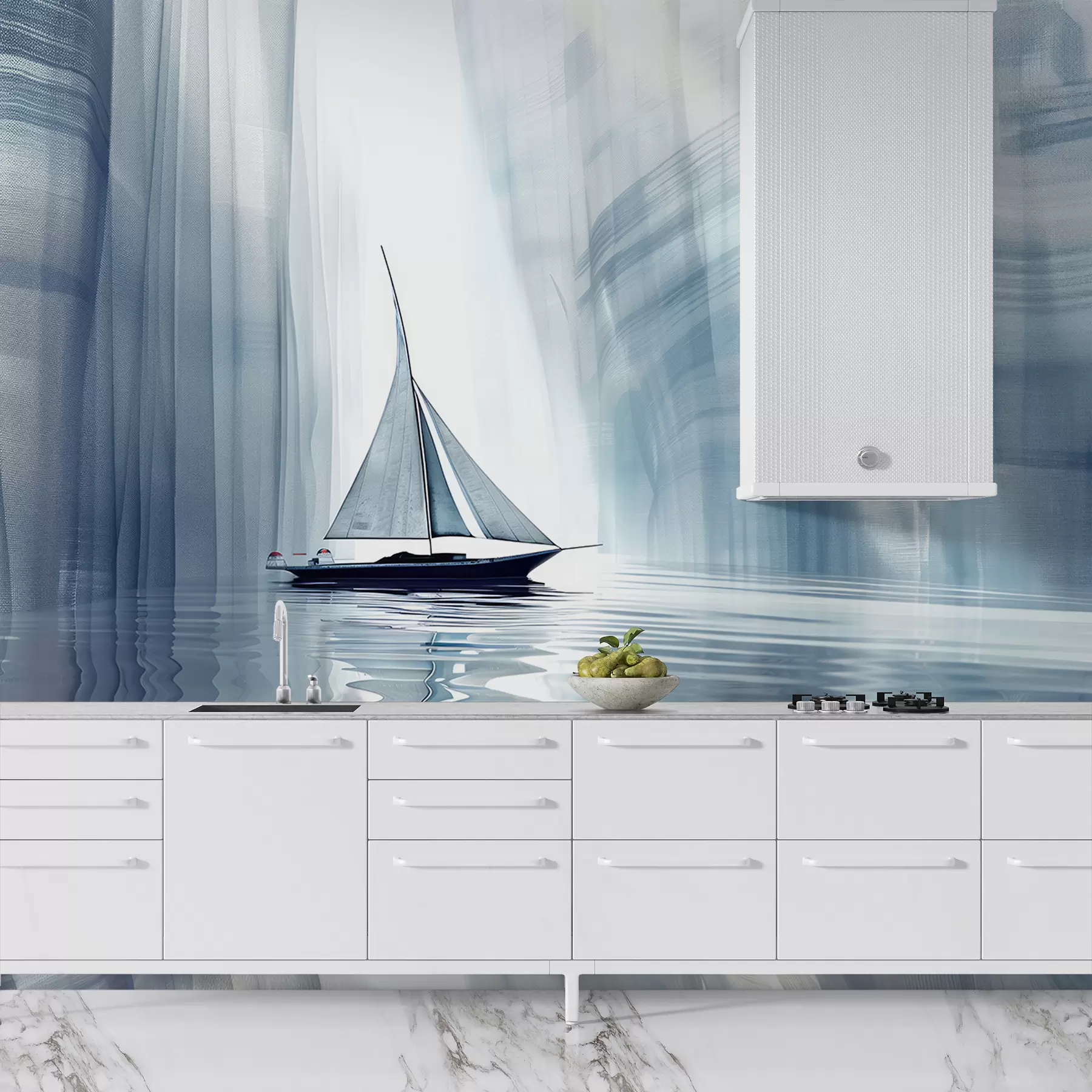 Carta da parati Mare Barca sull'acqua in stile futurista con colori blu