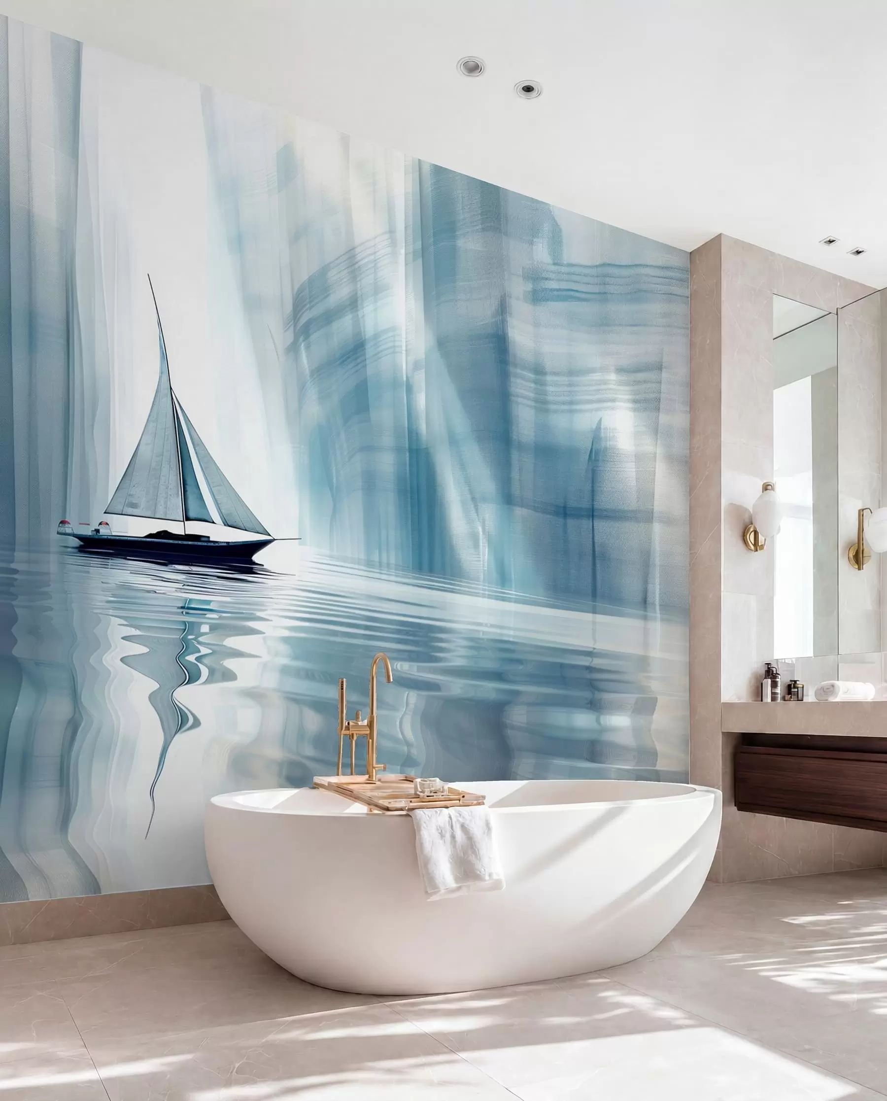 Carta da parati Mare Barca sull'acqua in stile futurista con colori blu