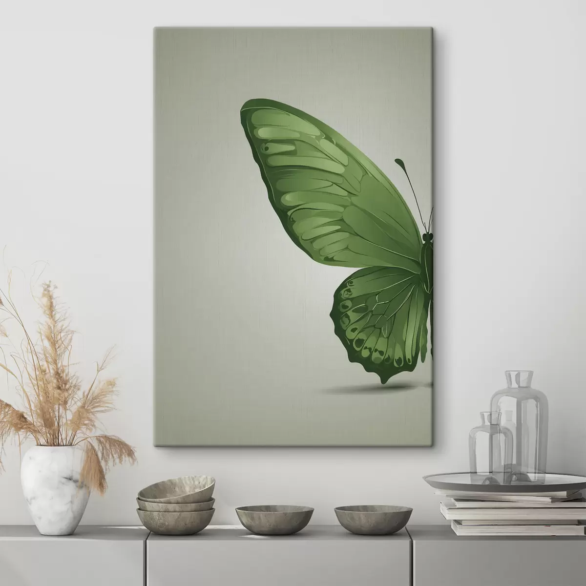 carta da parati Ala sinistra di farfalla verde su sfondo bianco nr. s40062
