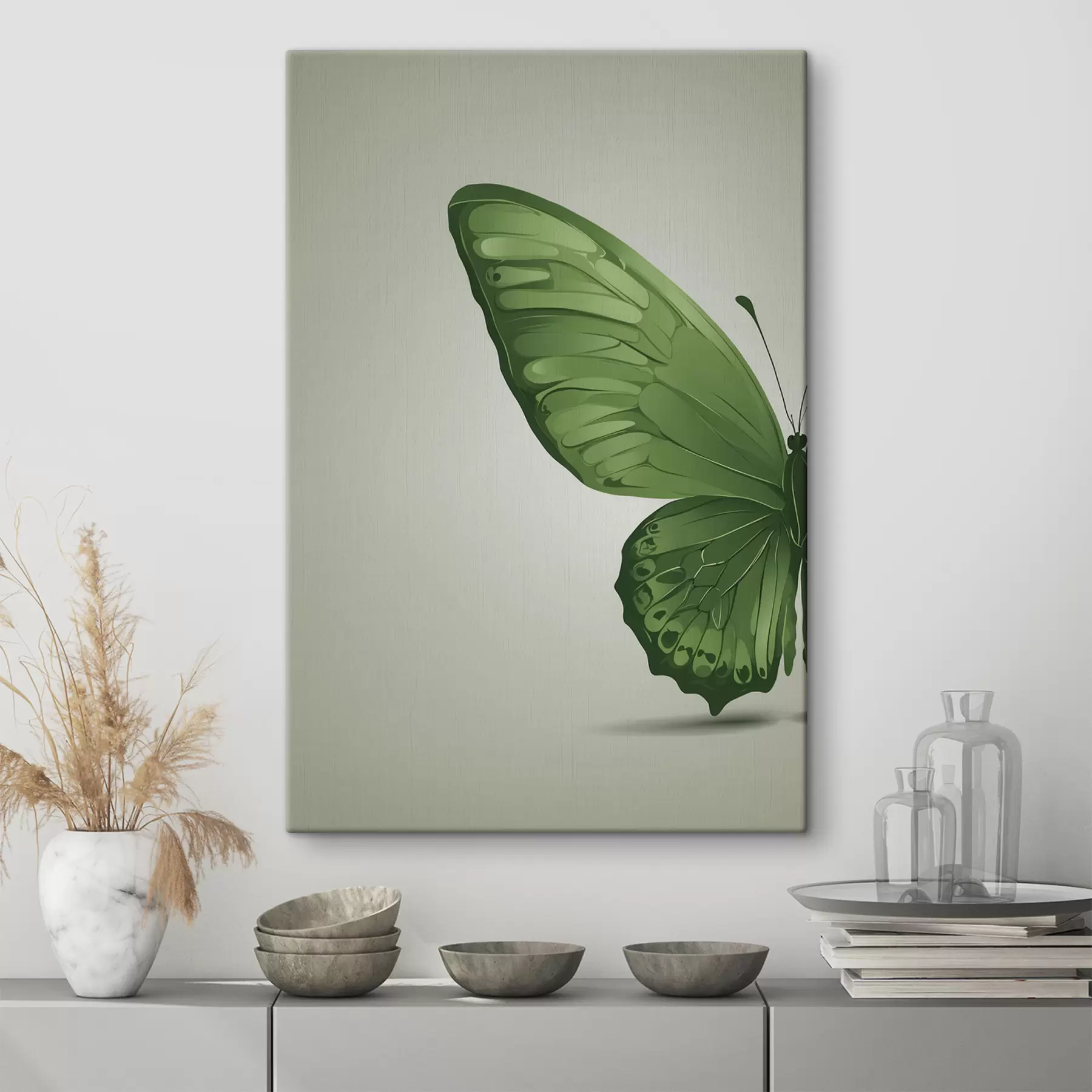 carta da parati Ala sinistra di farfalla verde su sfondo bianco nr. s40062