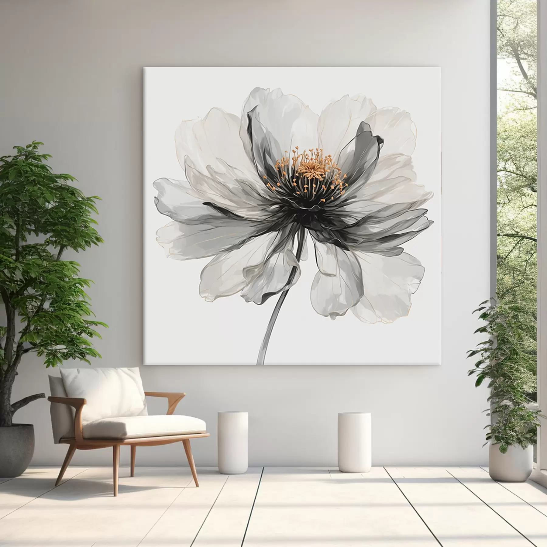 carta da parati Fiore nero trasparente su sfondo bianco nr. s40066